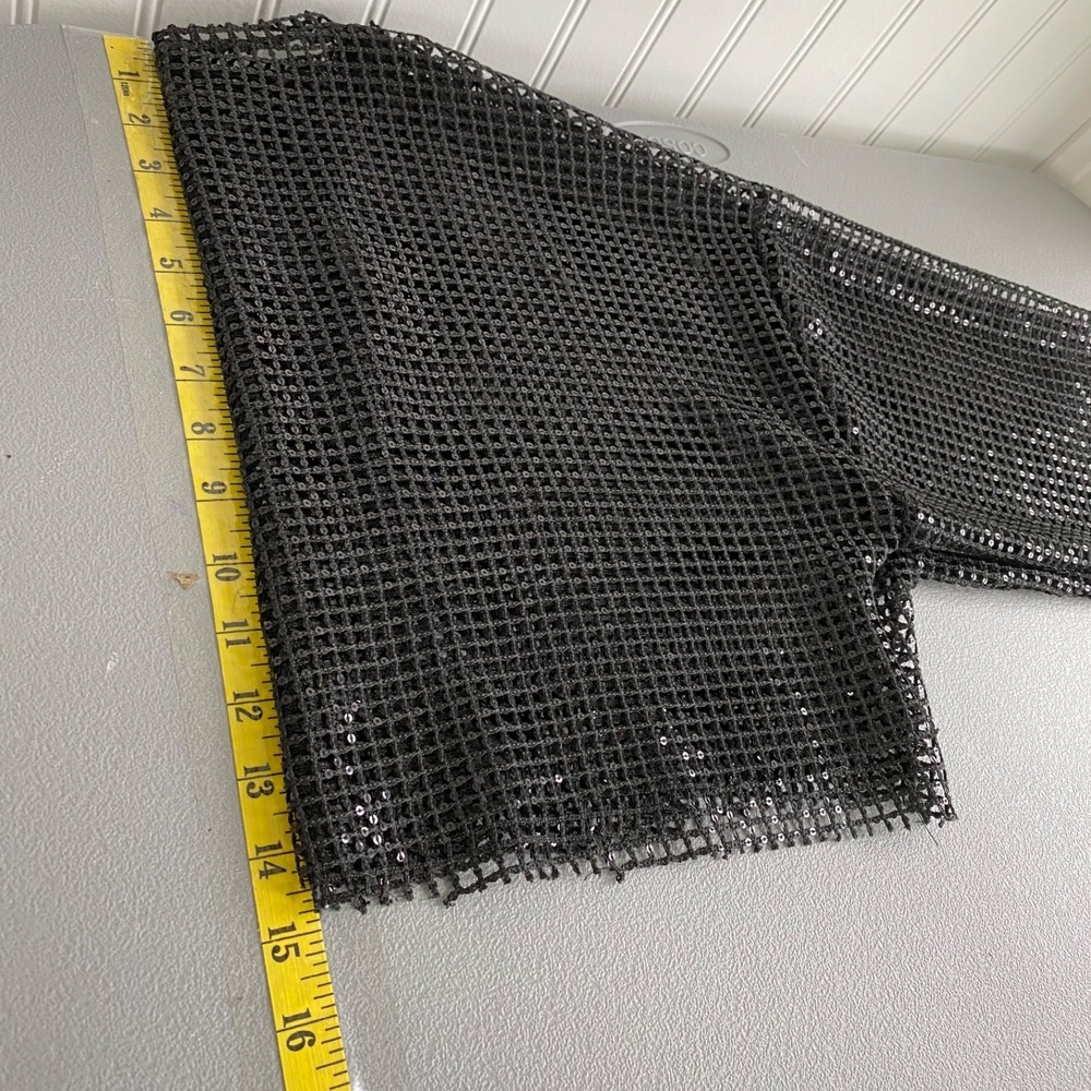 Womens Sequin Mesh Open Knit Cropped Top Size M/L Rave Whimsigoth Grunge Black - Picture 6 of 7